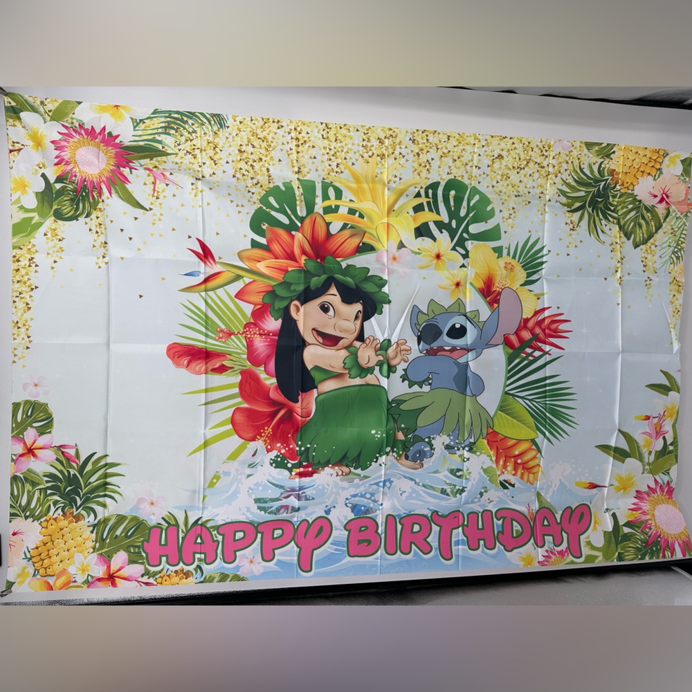 Lilo & Stitch Happy Birthday Backdrop Banner 5x3Ft